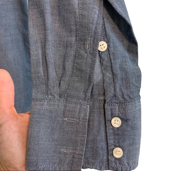 J. Crew Factory Dark Blue Chambray Long Sleeve Button Down Popover Shirt - Picture 4 of 7
